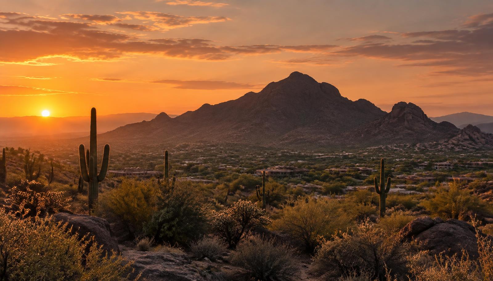 Sonoran desert and mountains above Scottsdale at sunset
